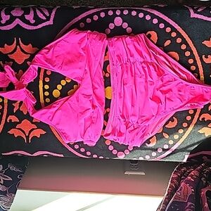 NWT Blooming Jelly Womens Size L Hot Pink Tummy Control Bakini Hot Pink